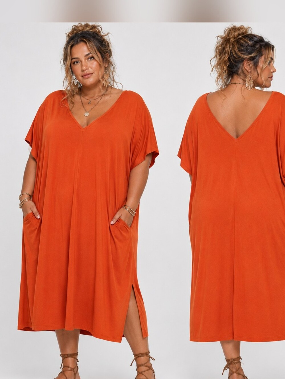 Nwt Ava & Viv Dress Caftan Jersey Tee Knit Dolman Oversized V-neckline Cover Up